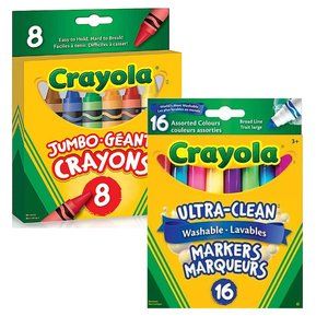 New Crayola 16 Pack Broad Line Markers + Crayola 8 Pack Jumbo Crayons